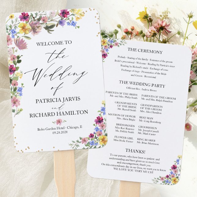 Leque Programa de Casamento Boho com Flores Silvestres (Criador carregado)