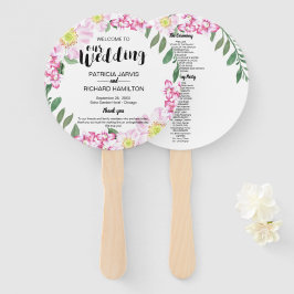 Leque Programa de Casamento Boho Floral com Rosas Rosas 