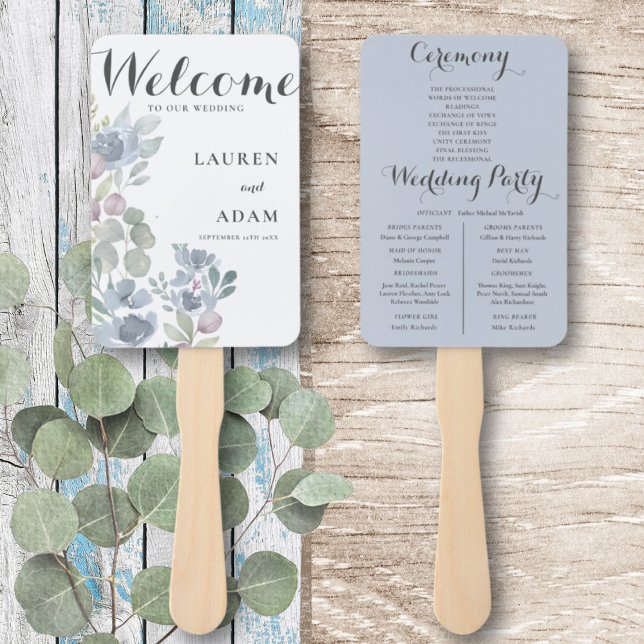 Leque Programa de Casamento Boho Floral Eucalipto Azul E (Criador carregado)