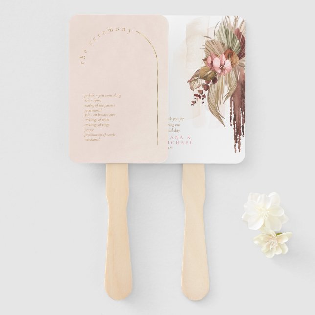Leque Programa de Casamento Boho Oasis Blush ID959 (Frente e Verso)