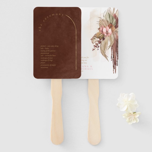 Leque Programa de Casamento Boho Oasis Burnt Umber ID959 (Frente e Verso)