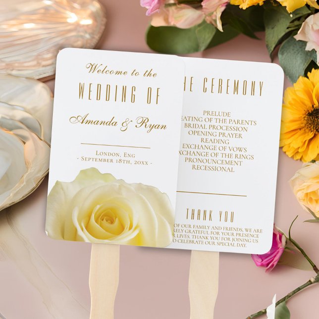 Leque Programa de Casamento Branco de Script de Ouro Flo (Criador carregado)