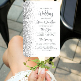 Leque Programa de Casamento Branco de Script Silver Glit