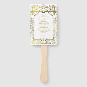 Leque Programa de Casamento Branco Dourado Deco Chique G