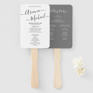 Leque Programa de Casamento Branco e Cinzas de Humor Chi