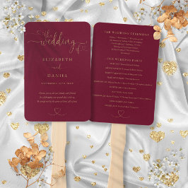 Leque Programa de Casamento Burgundy e Dourado com Calig