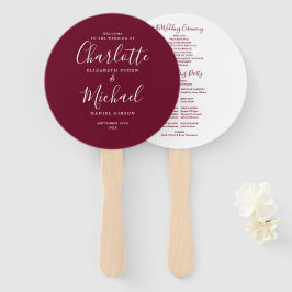 Leque Programa de Casamento Burgundy Elegant Script