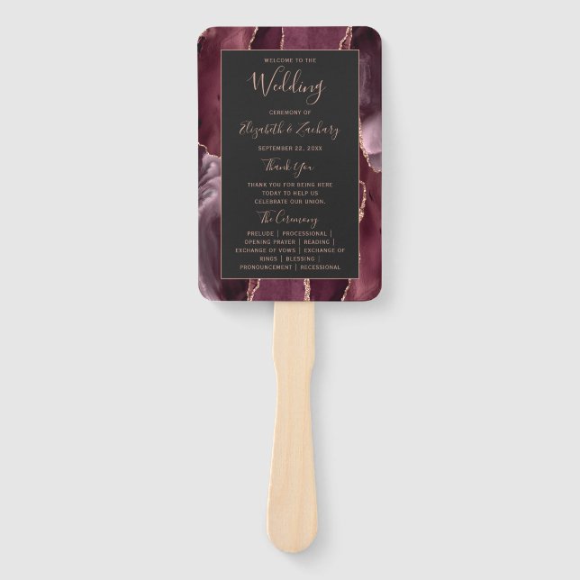 Leque Programa de Casamento Burgundy Rose Gold Ágata Esc (Frente)