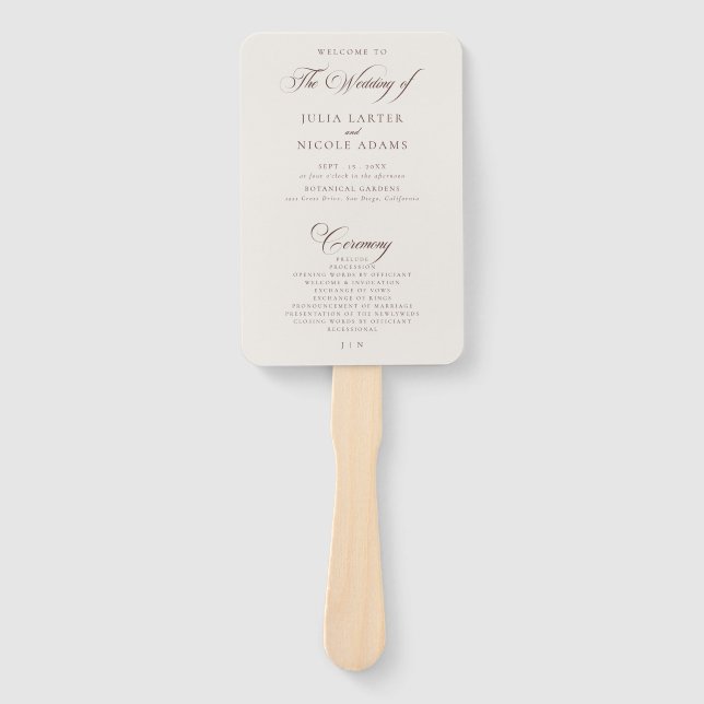 Leque Programa de Casamento Caligrafia Marfim Choco Clás (Frente)