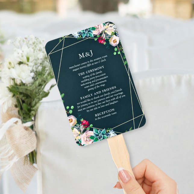 Leque Programa de Casamento Chic com Suculentas e Ouro (Criador carregado)