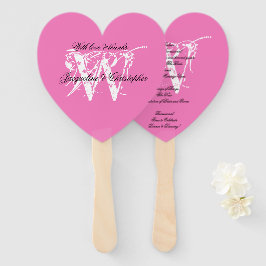 Leque Programa de Casamento Chic Monograma Rosa e Branco