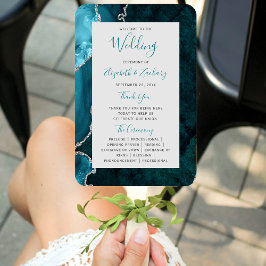 Leque Programa de Casamento Cinza Ágata Prata Verde