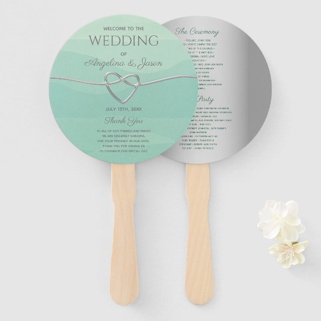 Leque Programa de Casamento Cinza Elegante (Frente e Verso)