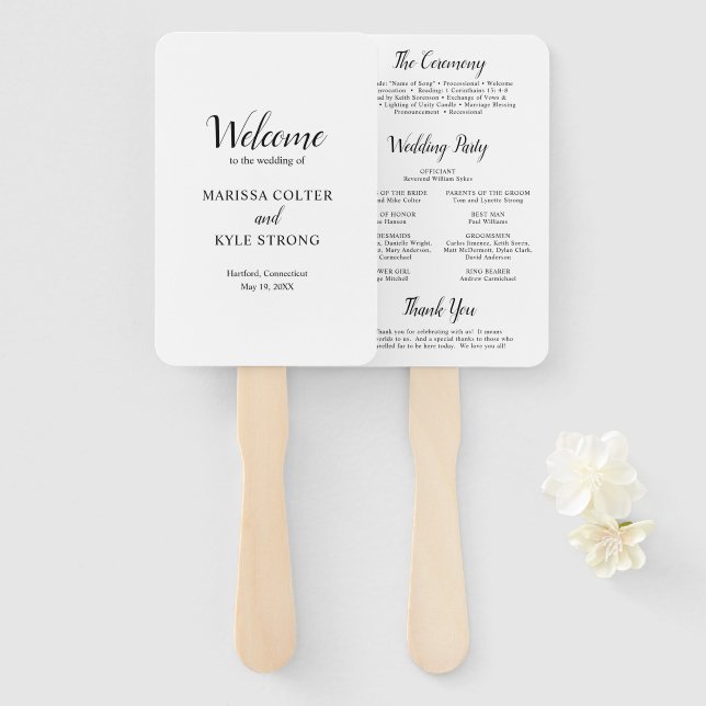 Leque Programa de Casamento Clássico Elegante (Frente e Verso)