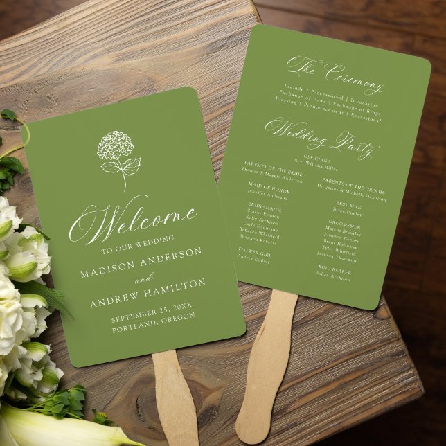 Leque Programa de Casamento Clássico em Verde Oliva Hydr (Criador carregado)