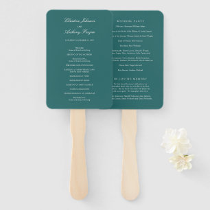 Leque Programa de Casamento Clássico em Verde Teal Old M