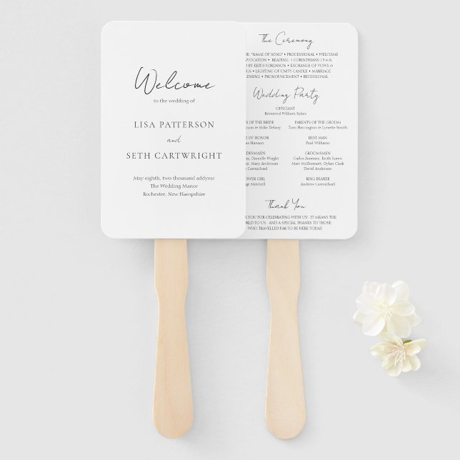 Leque Programa de Casamento Clássico Preto e Branco Mini (Frente e Verso)