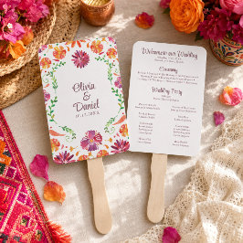 Leque Programa de Casamento Colorido Fiesta Floral Mexic