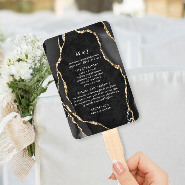Leque Programa de Casamento com Ágata Preta e Dourada (Criador carregado)
