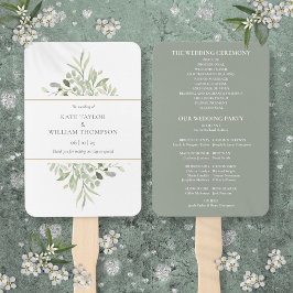 Leque Programa de Casamento com Aquarela Elegante de Fol