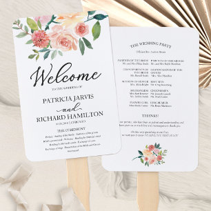 Leque Programa de Casamento com Aquarela Floral Elegante