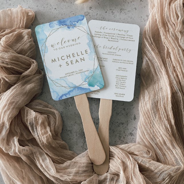 Leque Programa de Casamento com Aquarela Geométrica (Criador carregado)