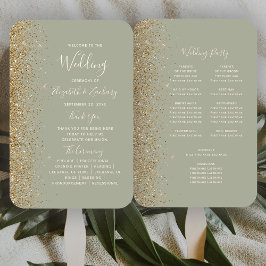 Leque Programa de Casamento com Borda de Brilho Dourado 