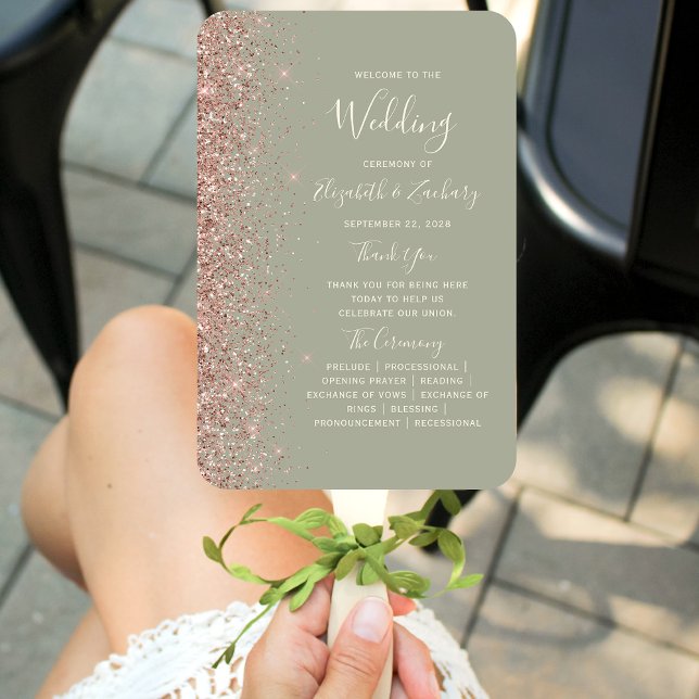 Leque Programa de Casamento com Borda de Brilho em Rosa  (Criador carregado)