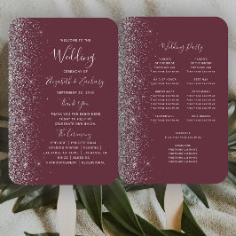 Leque Programa de Casamento com Borda de Brilho Prata Bu
