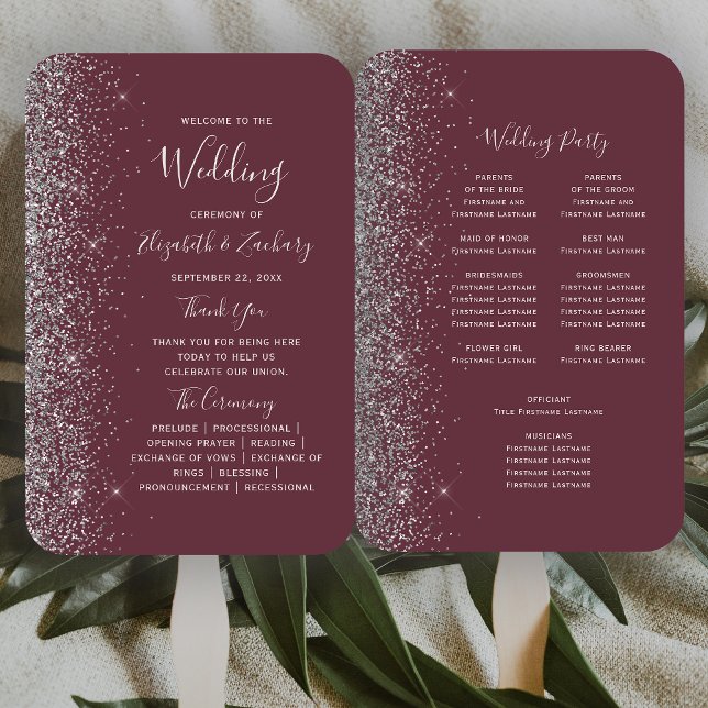 Leque Programa de Casamento com Borda de Brilho Prata Bu (Criador carregado)