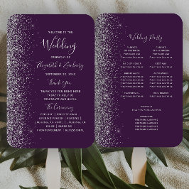 Leque Programa de Casamento com Borda de Brilho Prateado