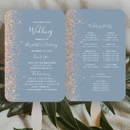 Leque Programa de Casamento com Borda de Glitter Azul Em