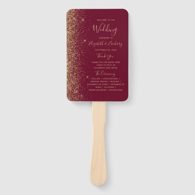 Leque Programa de Casamento com Borda de Glitter Dourado (Frente)