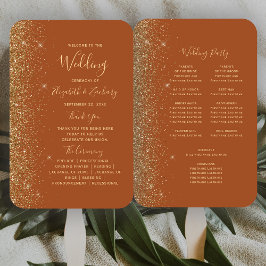Leque Programa de Casamento com Brilho Dourado Terracota