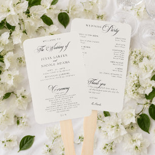 Leque Programa de Casamento com Caligrafia em Marfim Pre