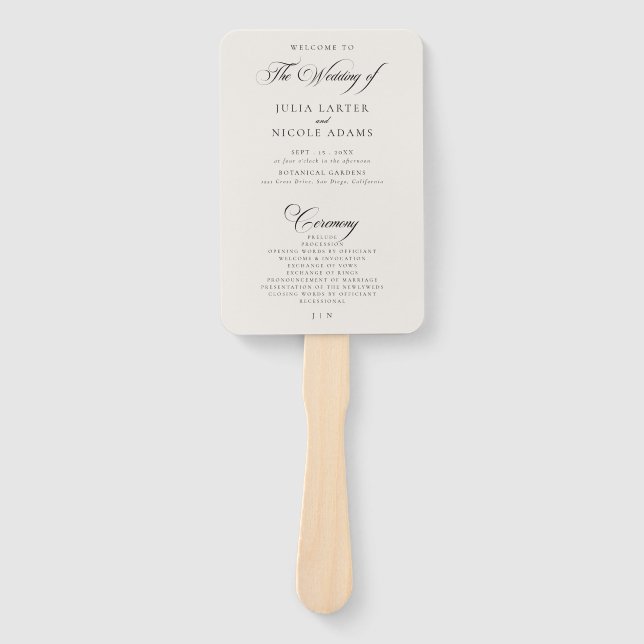 Leque Programa de Casamento com Caligrafia em Marfim Pre (Frente)