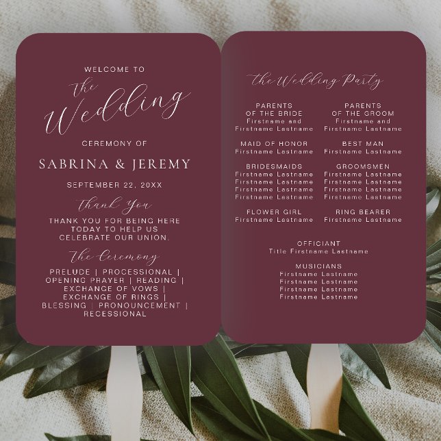 Leque Programa de Casamento com Caligrafia Moderna em Bu (Criador carregado)