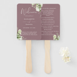 Leque Programa de Casamento com Flora e Folhagem Roxa