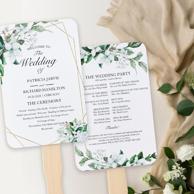 Leque Programa de Casamento com Flora Geométrica Elegant (Criador carregado)