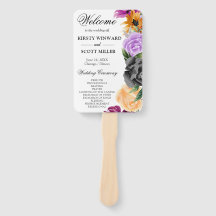 Programa de Casamento com Flores Laranja Roxo Pret