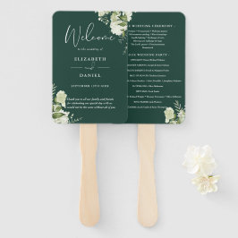 Leque Programa de Casamento com Folhagem Floral Verde Es