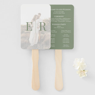 Leque Programa de Casamento com Foto em Monograma Verde