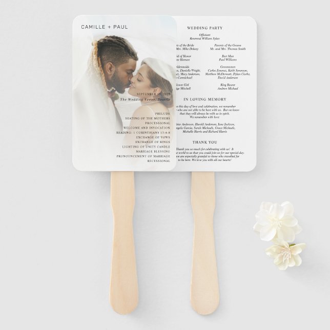 Leque Programa de Casamento com Foto Preto e Branco Eleg (Frente e Verso)
