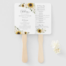 Leque Programa de Casamento com Girassóis Flores Brancas