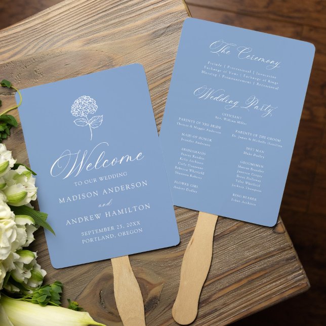 Leque Programa de Casamento com Hortênsias Azuis Clássic (Criador carregado)