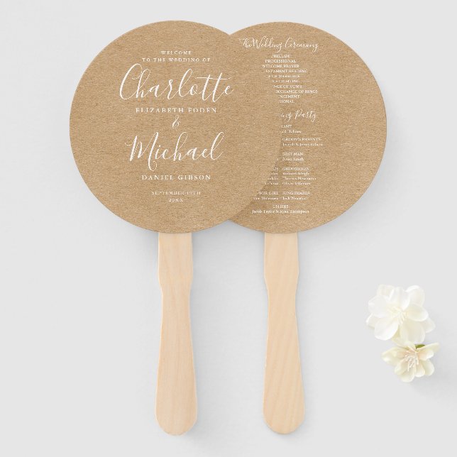 Leque Programa de Casamento com Letra Elegante e Força R (Frente e Verso)