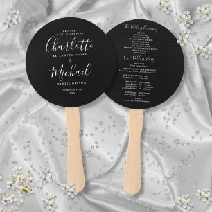 Leque Programa de Casamento com Letra Elegante Preto e B
