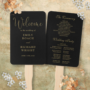 Leque Programa de Casamento com Letra Elegante Preto e D