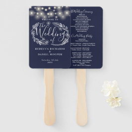 Leque Programa de Casamento com Luzes de Corda Azul Mari