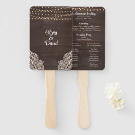 Leque Programa de Casamento com Luzes de Corda de Madeir
